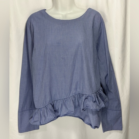 Maeve Tops - Maeve Anthropologie Ramona Asymmetrical Ruffle Blue Gingham Top Sz L No Belt